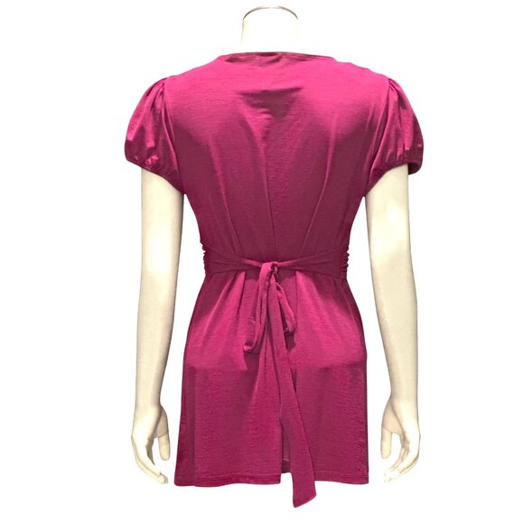 Wrapper XL Magenta Empire Waist Tunic Top Puff Sleeve Silver Buckle Y2K Glamcore - Picture 3 of 8
